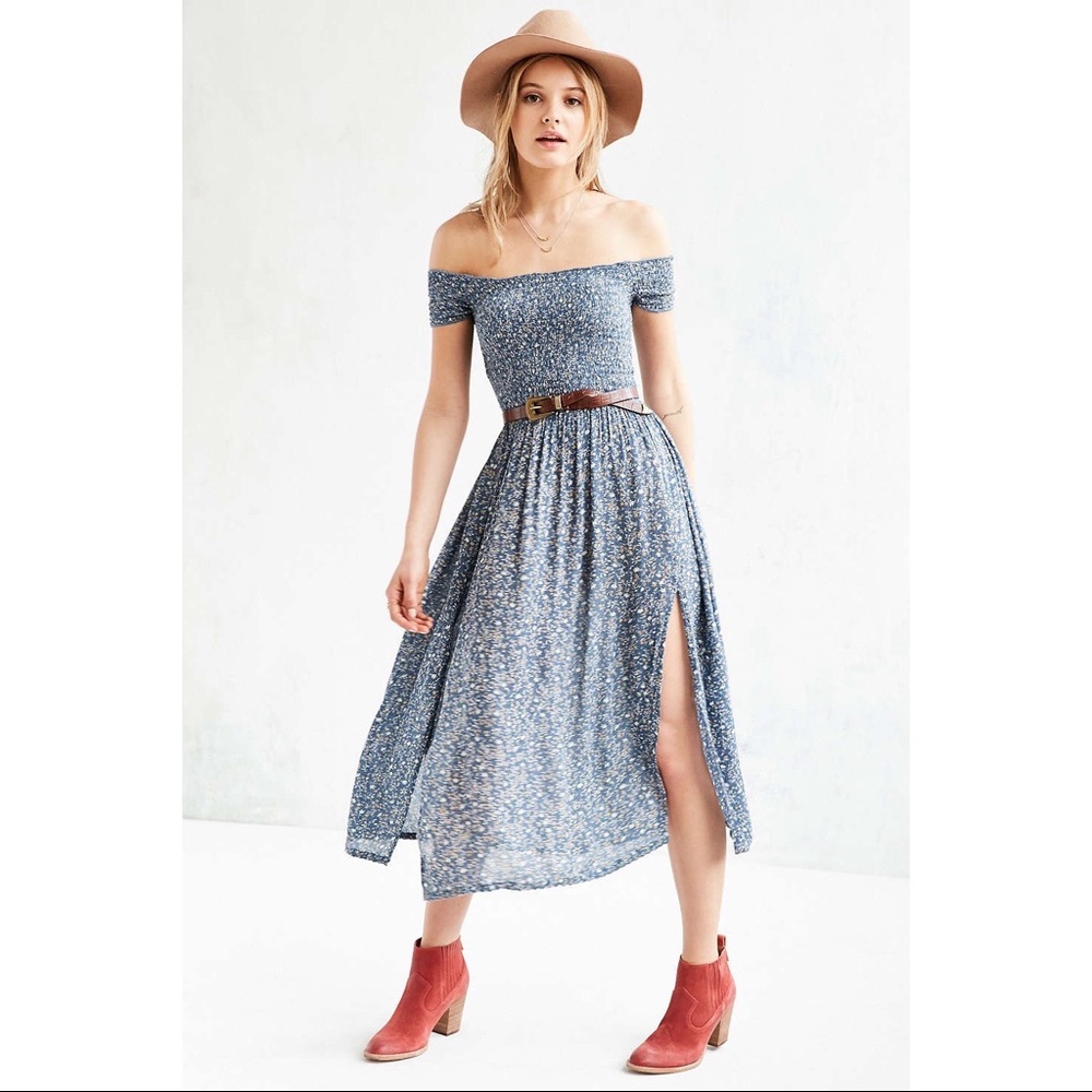 UO Kimchi Blue Smocked Off the Shoulder Dress